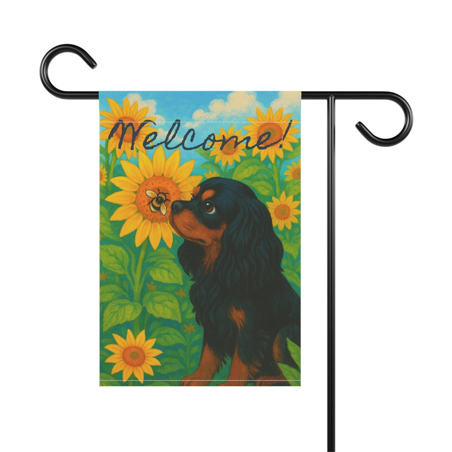 Black and Tan Cavalier Sunflower Garden Flag