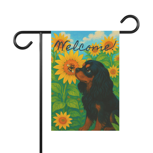 Black and Tan Cavalier Sunflower Garden Flag