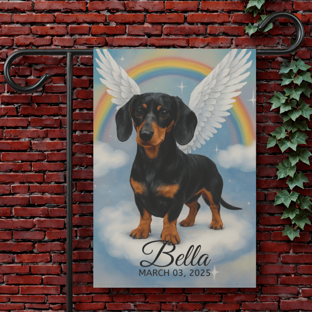 Black and Tan Dachshund Angel Garden Flag 12'' × 18''