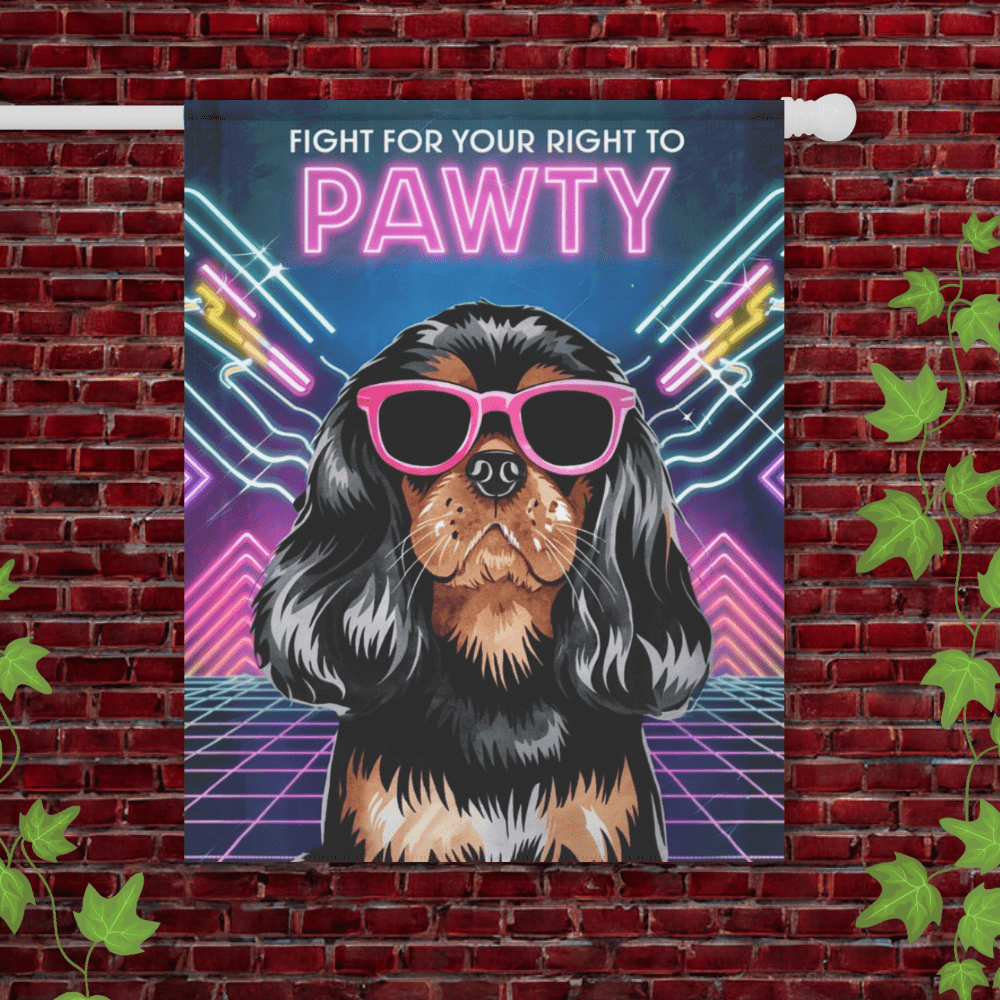 Printify Garden Flag 24.5'' × 32'' Black and Tan King Charles Cavalier 1980s Garden Flag
