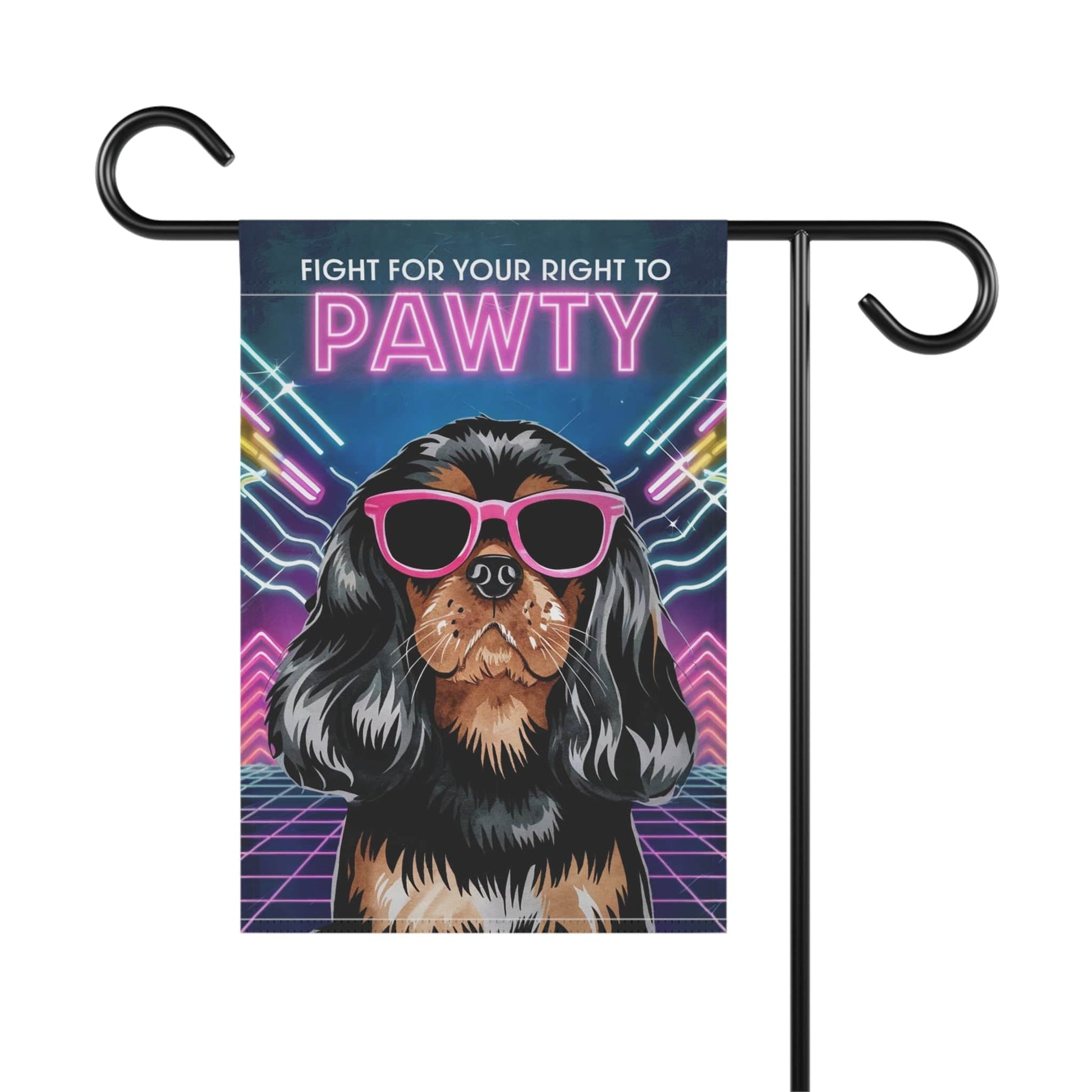 Printify Garden Flag Black and Tan King Charles Cavalier 1980s Garden Flag