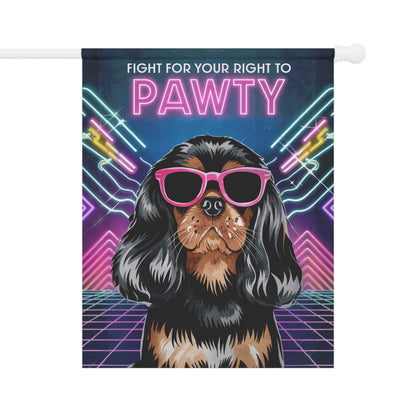 Printify Garden Flag Black and Tan King Charles Cavalier 1980s Garden Flag