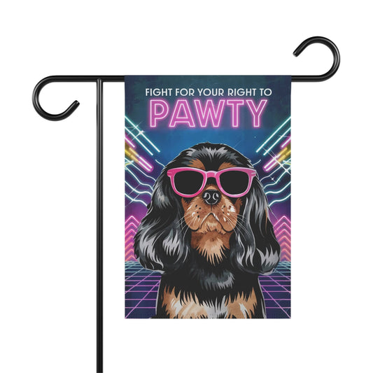 Printify Garden Flag Black and Tan King Charles Cavalier 1980s Garden Flag