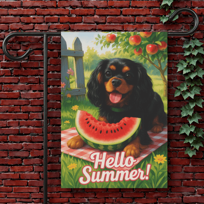Printify Garden Flag 12'' × 18'' Black and Tan King Charles Cavalier Watermelon Garden Flag