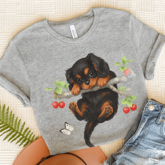 Printify T-Shirt Athletic Heather / S Black and Tan King Charles Hang In There Tshirt