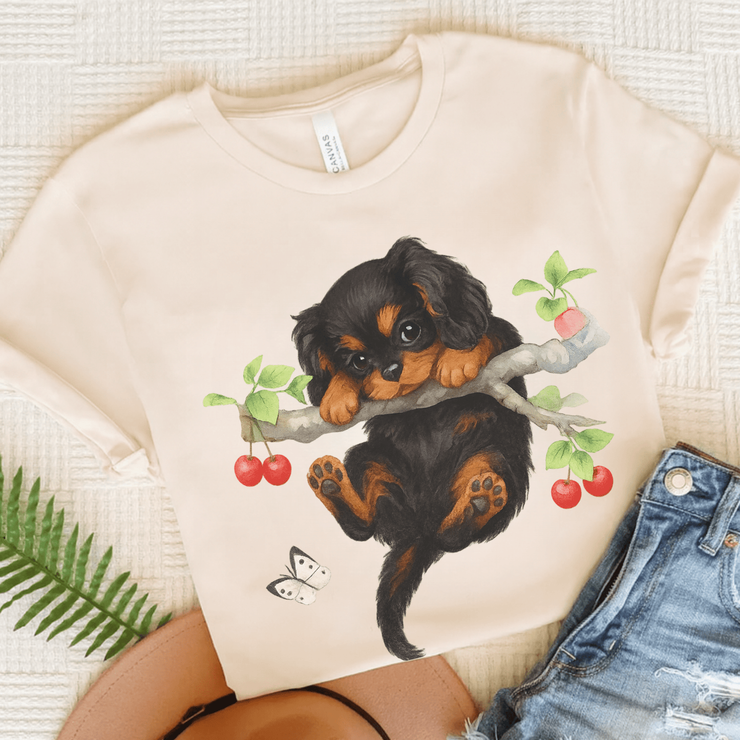 Printify T-Shirt Natural / S Black and Tan King Charles Hang In There Tshirt