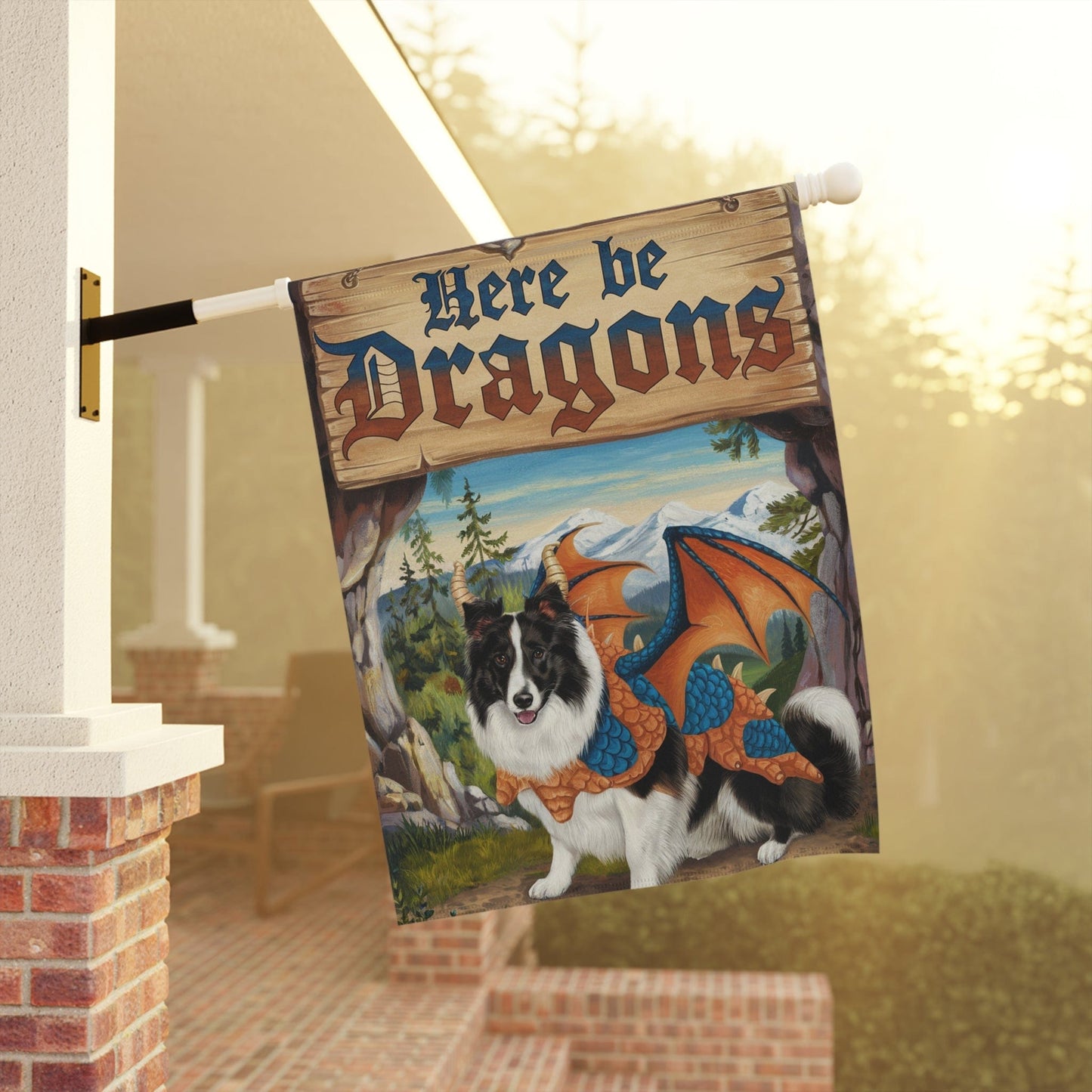 Printify Home Decor Black Border Collie Dog Dragon Garden Flag, Fantasy Pet Yard Spring Decor, Housewarming