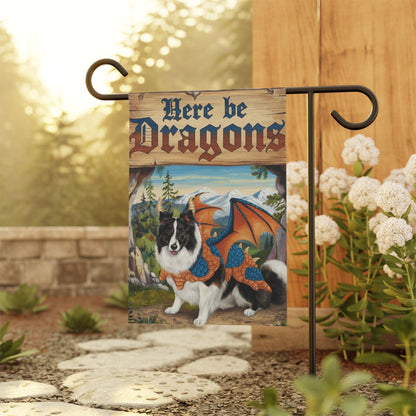 Printify Home Decor Black Border Collie Dog Dragon Garden Flag, Fantasy Pet Yard Spring Decor, Housewarming
