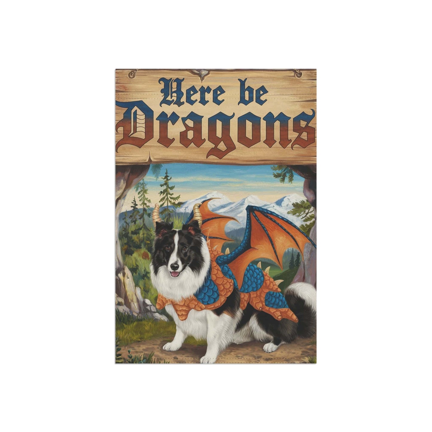 Printify Home Decor Black Border Collie Dog Dragon Garden Flag, Fantasy Pet Yard Spring Decor, Housewarming