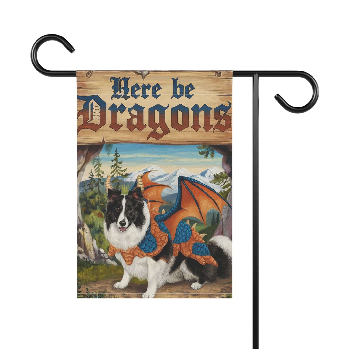 Printify Home Decor Black Border Collie Dog Dragon Garden Flag, Fantasy Pet Yard Spring Decor, Housewarming