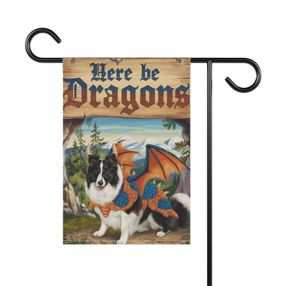 Printify Home Decor Black Border Collie Dog Dragon Garden Flag, Fantasy Pet Yard Spring Decor, Housewarming
