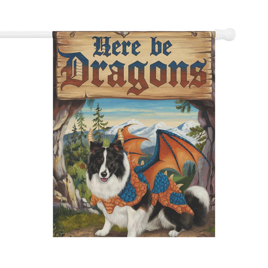 Black Border Collie Dog Dragon Garden Flag, Fantasy Pet Yard Spring Decor, Housewarming 24.5'' × 32''