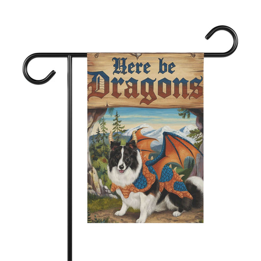 Printify Home Decor 12'' × 18'' Black Border Collie Dog Dragon Garden Flag, Fantasy Pet Yard Spring Decor, Housewarming