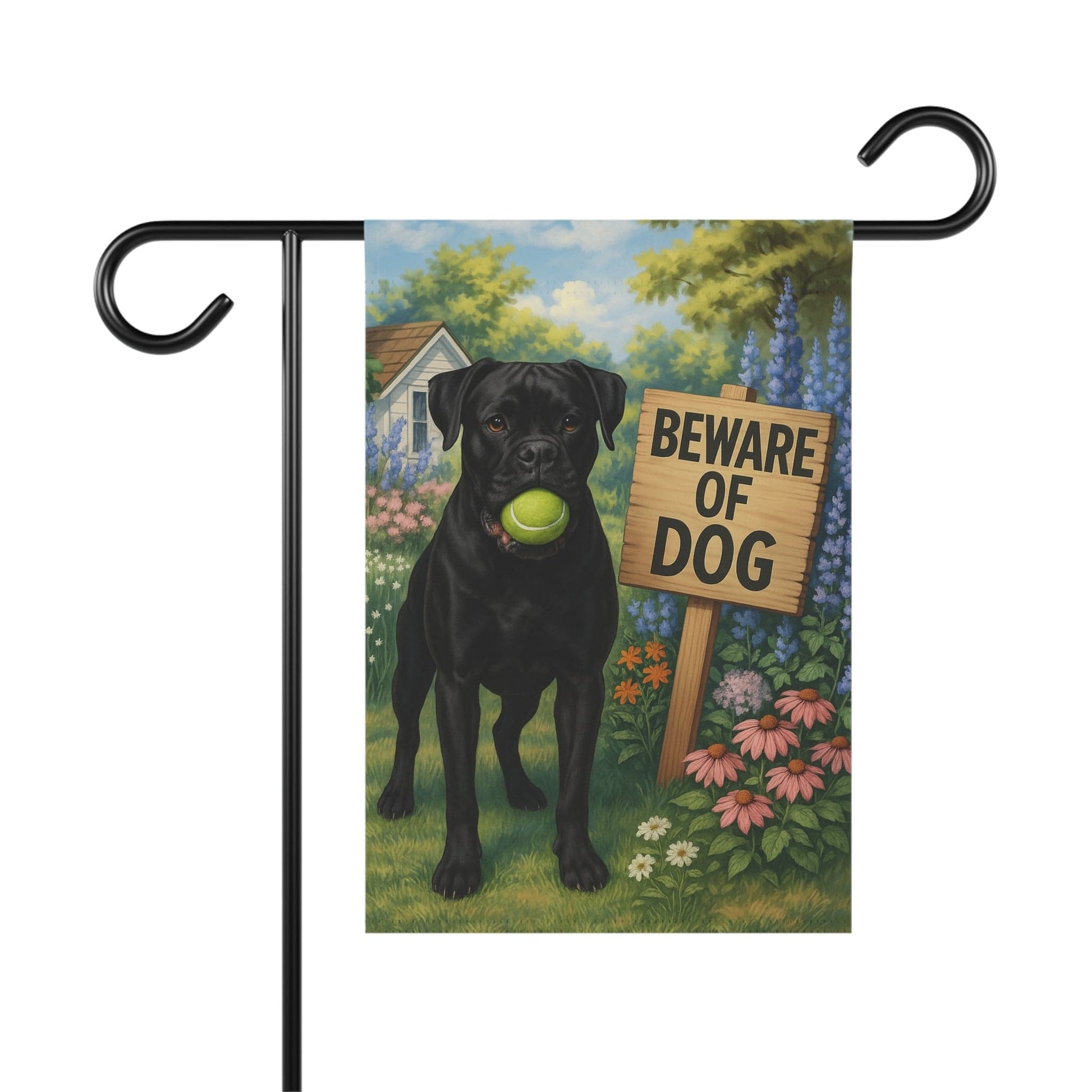 Printify Garden Flag Black Boxer Funny Beware Garden Flag