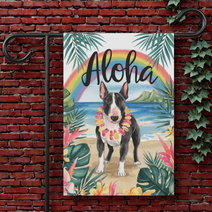 Printify Garden Flag 12'' × 18'' Black Bull Terrier Aloha Garden Flag