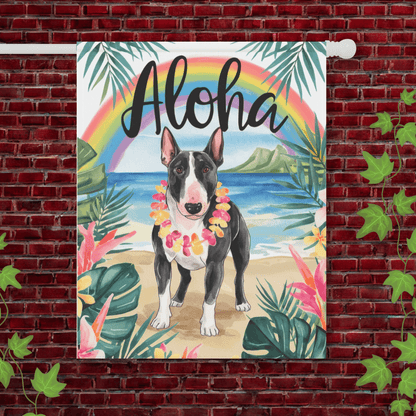 Printify Garden Flag 24.5'' × 32'' Black Bull Terrier Aloha Garden Flag