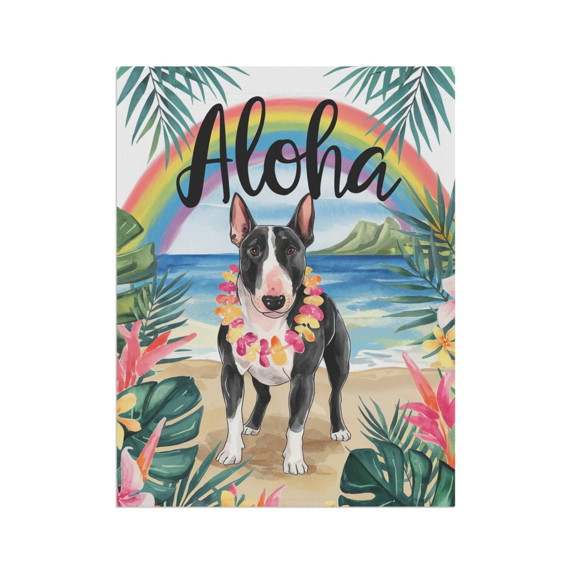 Printify Garden Flag Black Bull Terrier Aloha Garden Flag