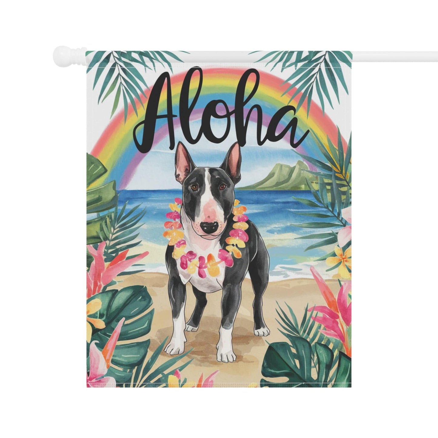 Printify Garden Flag Black Bull Terrier Aloha Garden Flag