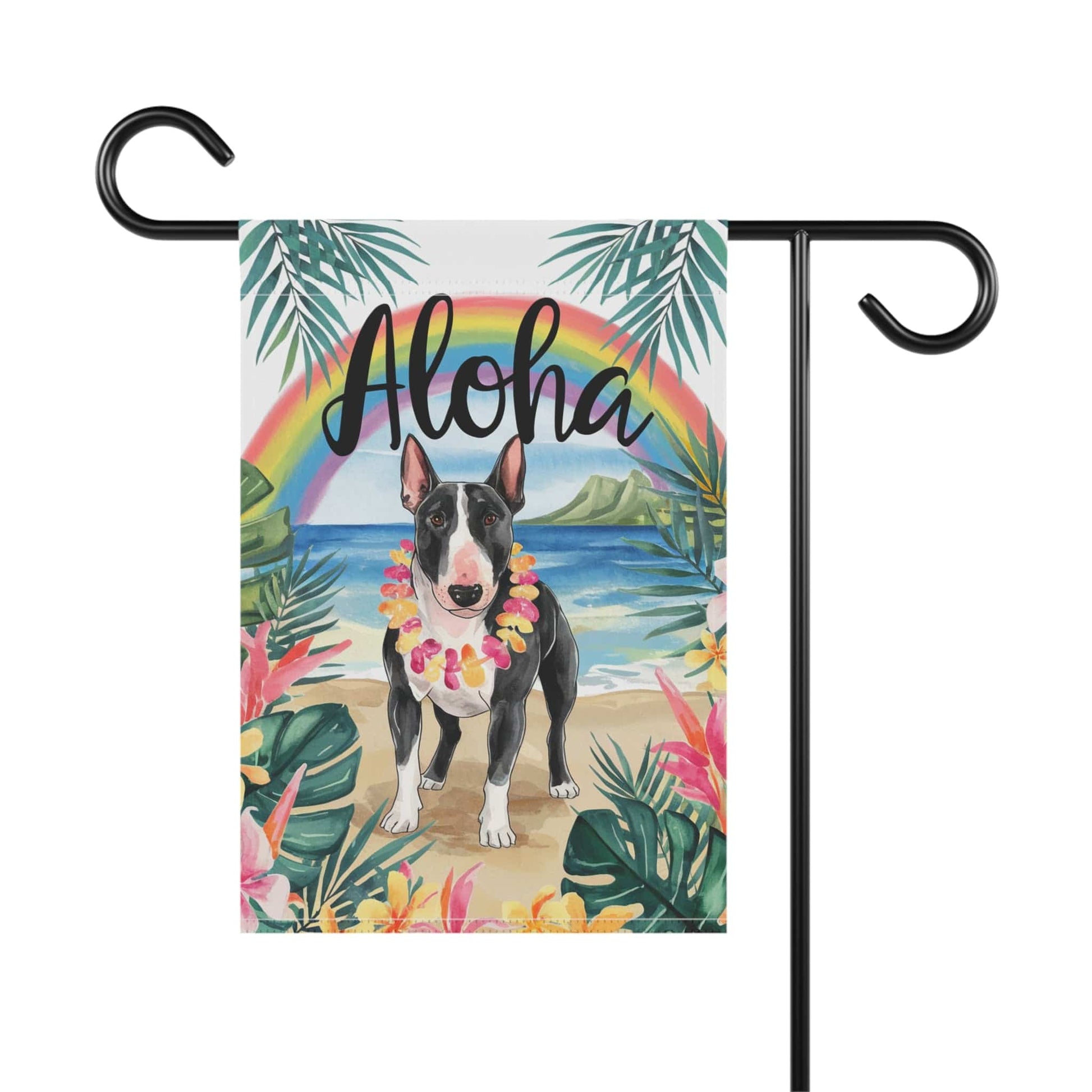 Printify Garden Flag Black Bull Terrier Aloha Garden Flag