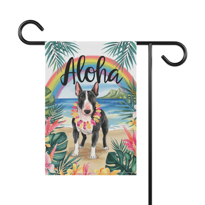 Printify Garden Flag Black Bull Terrier Aloha Garden Flag