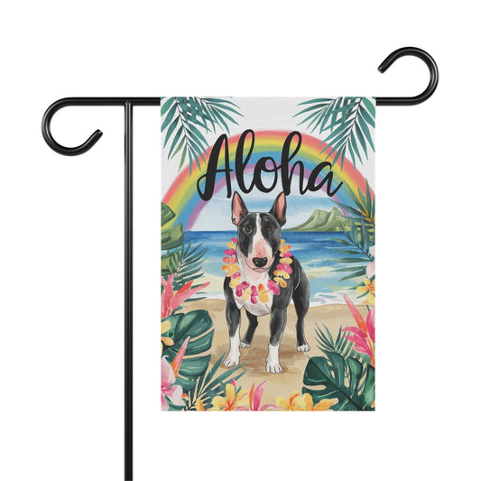 Printify Garden Flag Black Bull Terrier Aloha Garden Flag