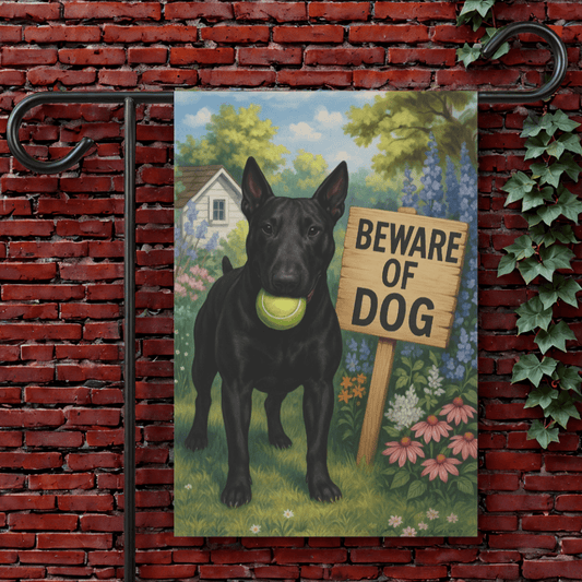 Printify Garden Flag 12'' × 18'' Black Bull Terrier Beware Garden Flag