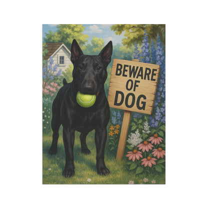 Printify Garden Flag Black Bull Terrier Beware Garden Flag