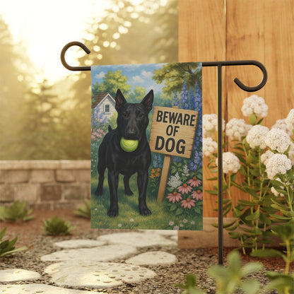 Printify Garden Flag Black Bull Terrier Beware Garden Flag