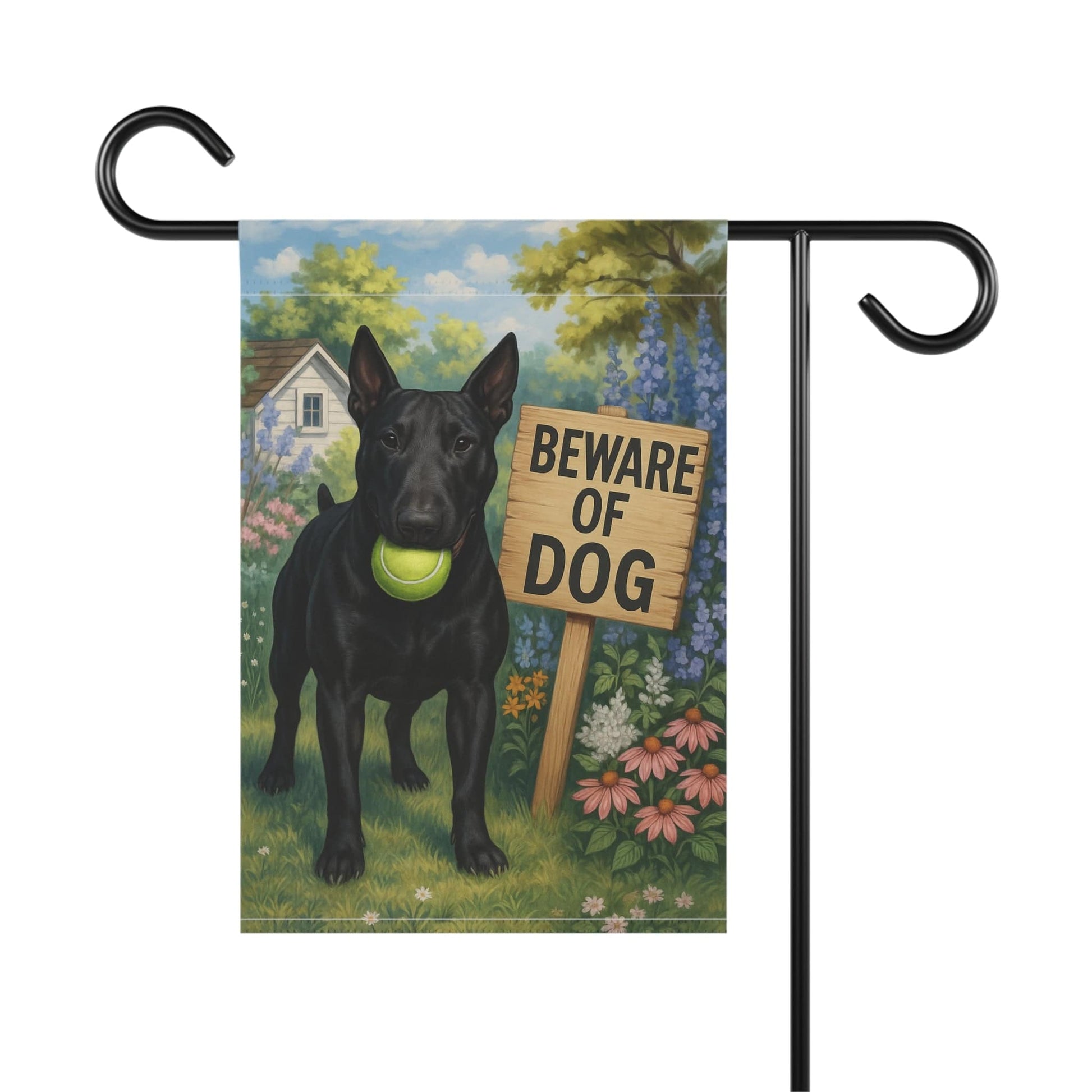 Printify Garden Flag Black Bull Terrier Beware Garden Flag