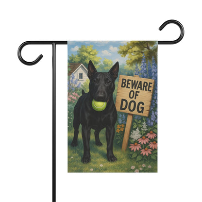 Printify Garden Flag Black Bull Terrier Beware Garden Flag