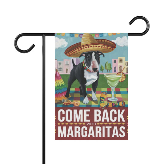 Printify Home Decor 12'' × 18'' Black Bull Terrier Dog Garden Flag, Cinco de Mayo Fiesta, Margarita Drinking Decor