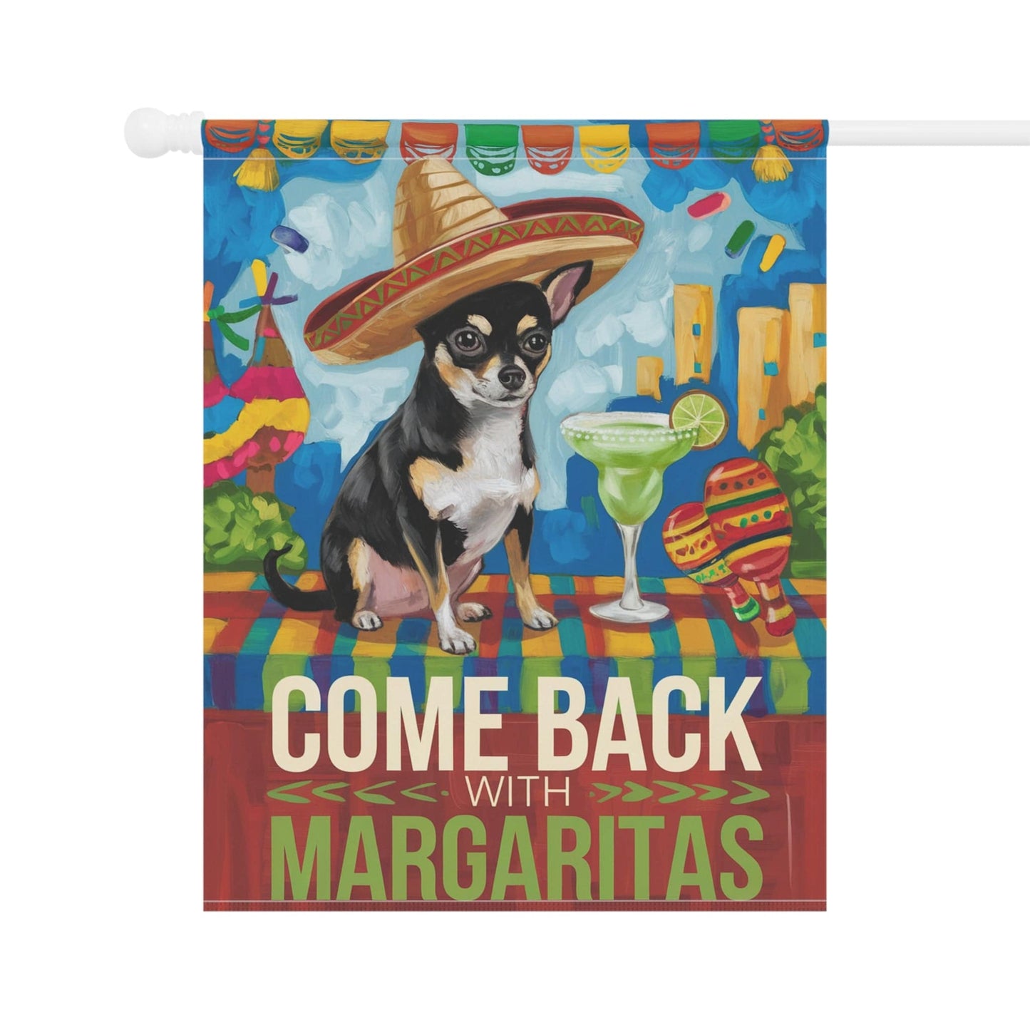 Printify Home Decor Black Chihuahua Dog Garden Flag, Cinco de Mayo Fiesta Margarita Drinking Decor, Front Yard Art