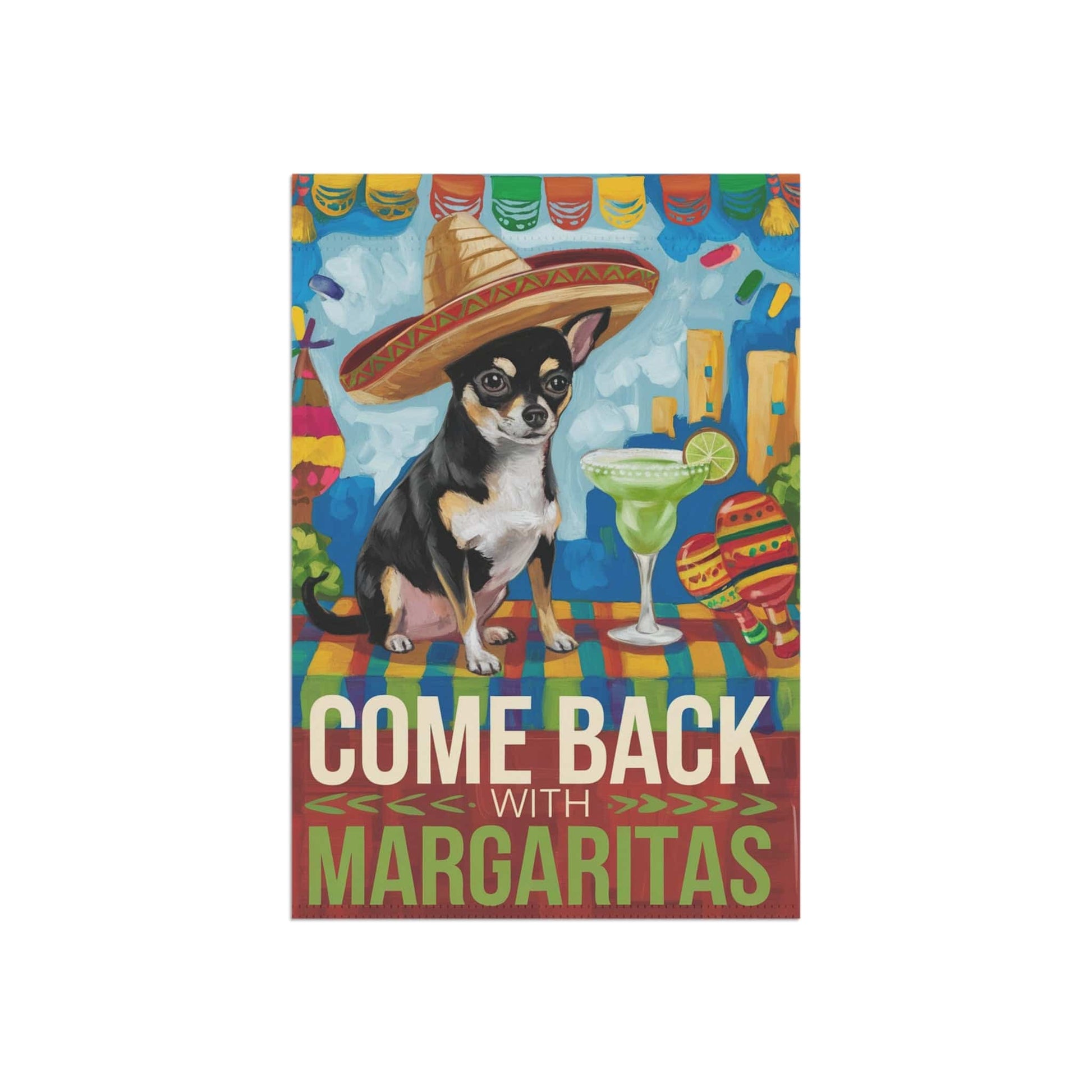 Printify Home Decor Black Chihuahua Dog Garden Flag, Cinco de Mayo Fiesta Margarita Drinking Decor, Front Yard Art