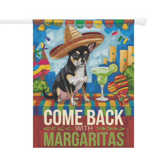 Printify Home Decor 24.5'' × 32'' Black Chihuahua Dog Garden Flag, Cinco de Mayo Fiesta Margarita Drinking Decor, Front Yard Art