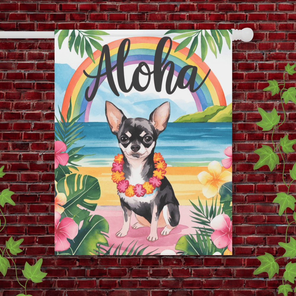 Printify Garden Flag 24.5'' × 32'' Black Chihuahua Hawaii Garden Flag