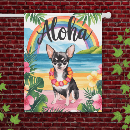 Printify Garden Flag 24.5'' × 32'' Black Chihuahua Hawaii Garden Flag