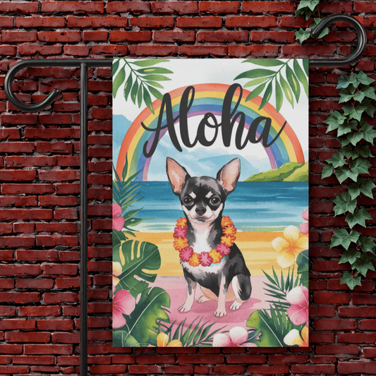 Printify Garden Flag 12'' × 18'' Black Chihuahua Hawaii Garden Flag