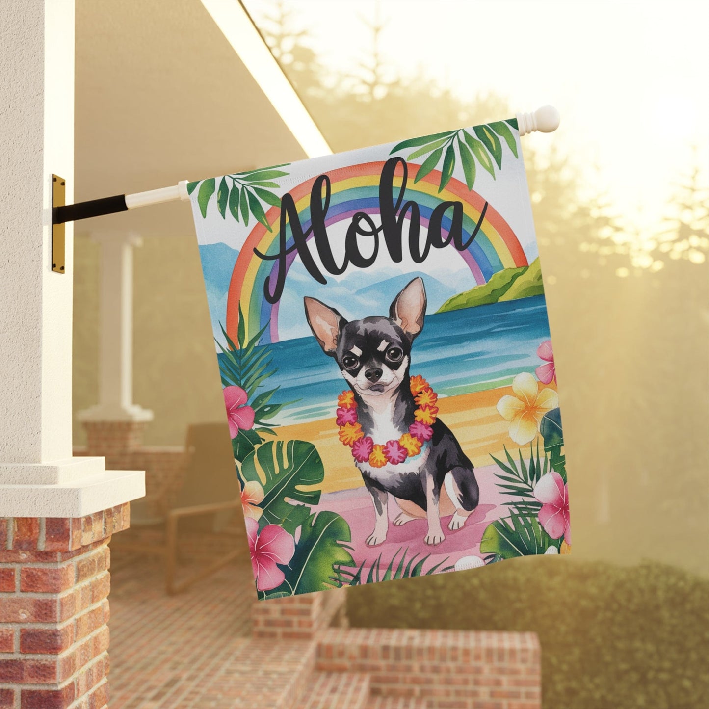 Printify Garden Flag Black Chihuahua Hawaii Garden Flag