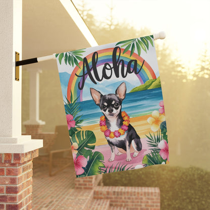 Printify Garden Flag Black Chihuahua Hawaii Garden Flag