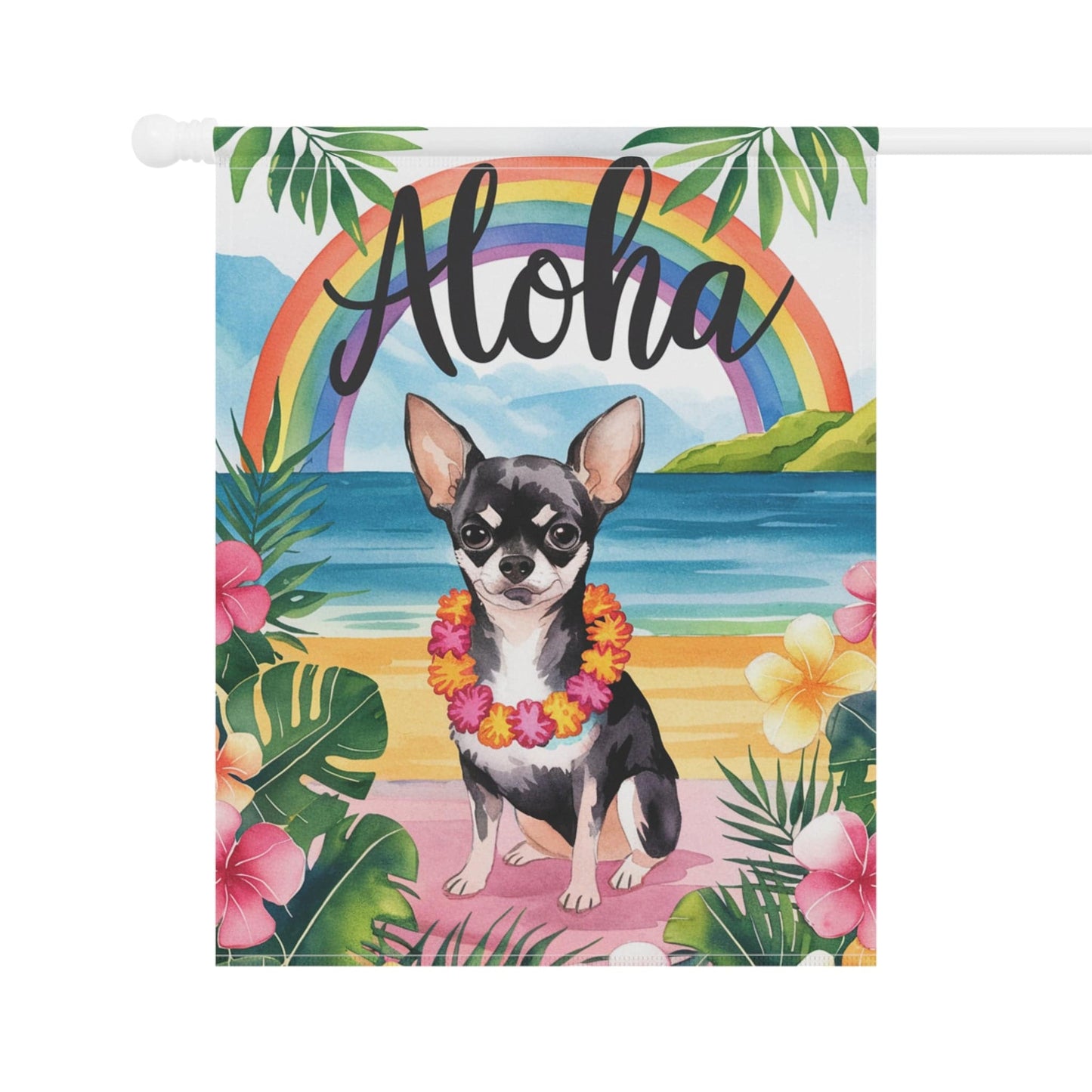 Printify Garden Flag Black Chihuahua Hawaii Garden Flag