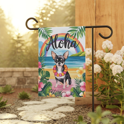 Printify Garden Flag Black Chihuahua Hawaii Garden Flag