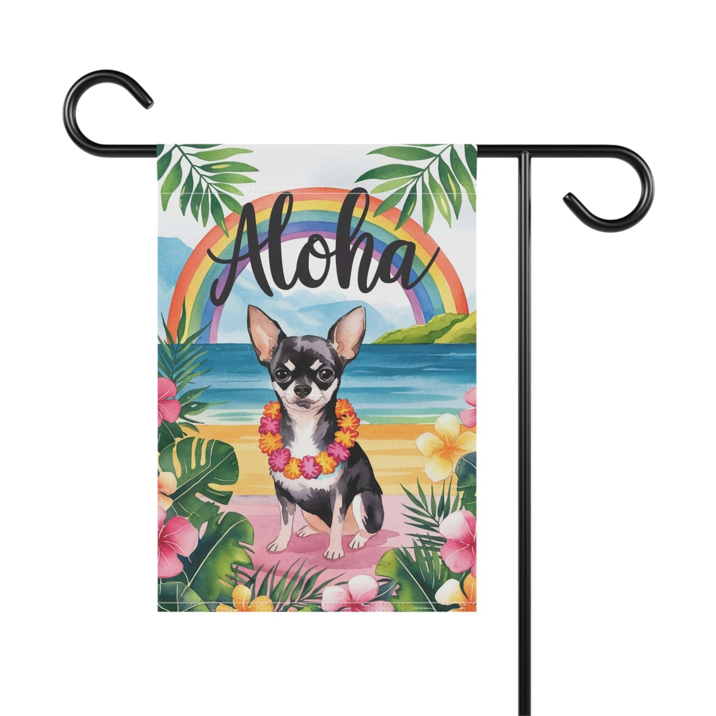 Printify Garden Flag Black Chihuahua Hawaii Garden Flag