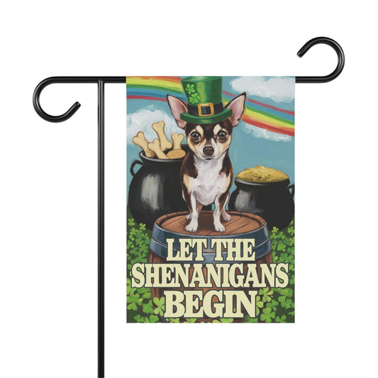 Printify Home Decor 12'' × 18'' Black Chihuahua St Pattie's Day Garden Flag, Saint Patricks Funny Dog Yard Outside Decor