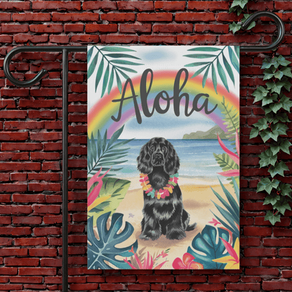Printify Garden Flag 12'' × 18'' Black Cocker Spaniel Aloha Luau Garden Flag