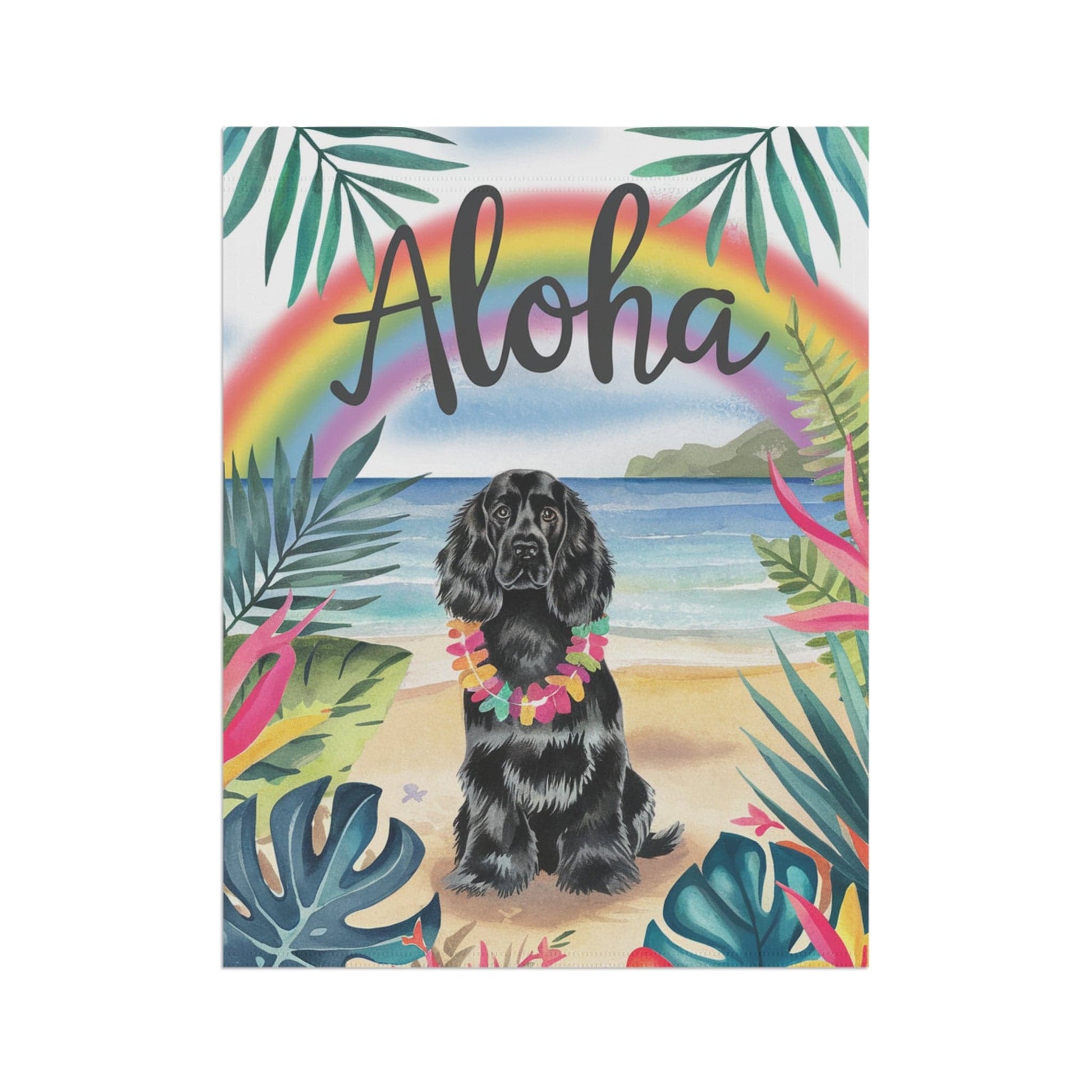 Printify Garden Flag Black Cocker Spaniel Aloha Luau Garden Flag