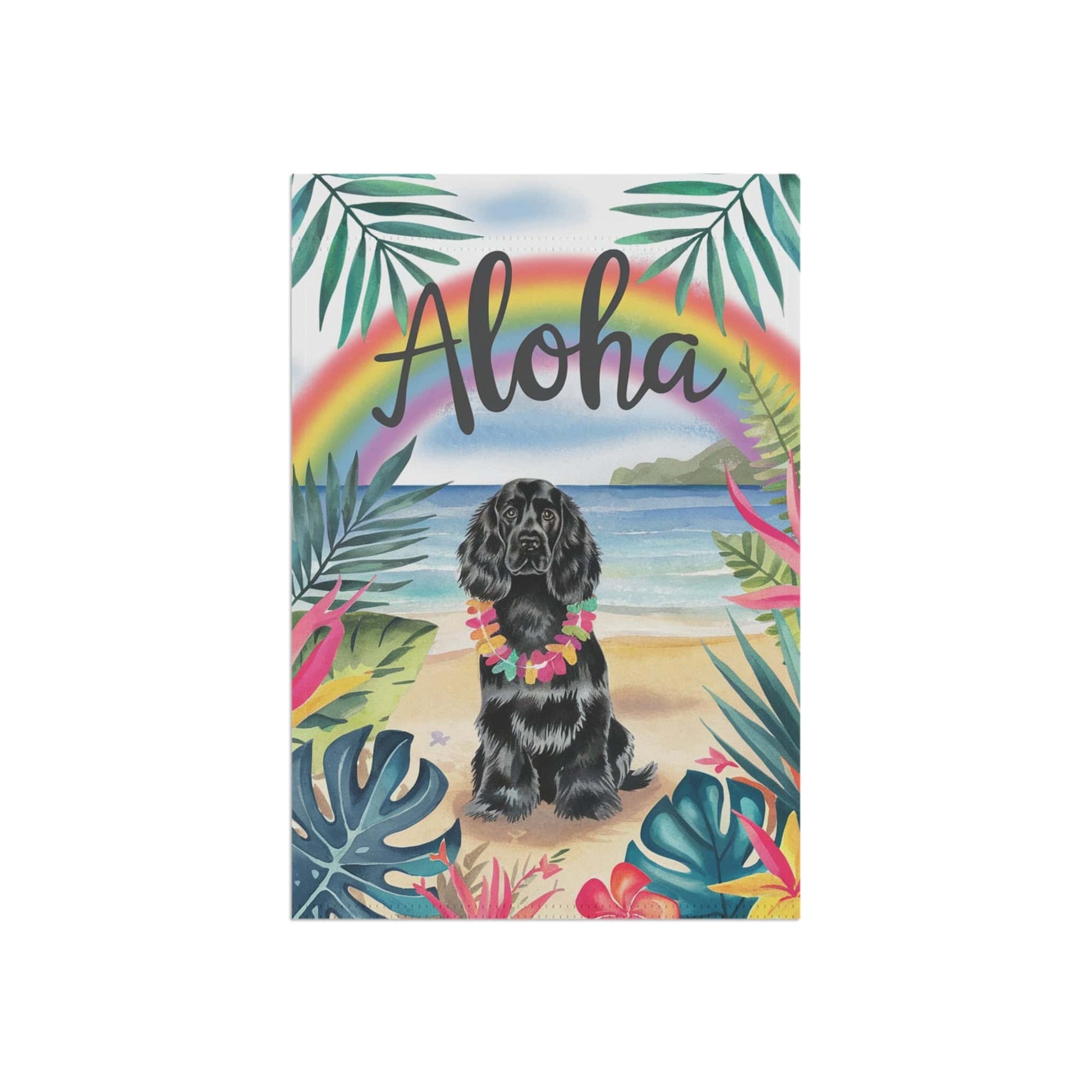 Printify Garden Flag Black Cocker Spaniel Aloha Luau Garden Flag