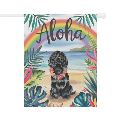 Printify Garden Flag Black Cocker Spaniel Aloha Luau Garden Flag