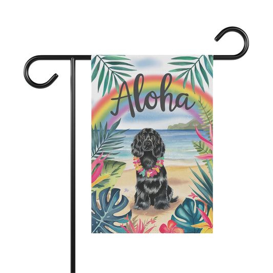 Printify Garden Flag Black Cocker Spaniel Aloha Luau Garden Flag