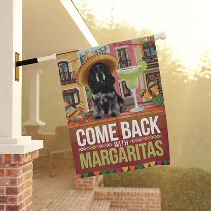 Printify Home Decor Black Cocker Spaniel Dog Garden Flag, Cinco de Mayo Fiesta, Margarita Drinking Decor, Front Yard Spring