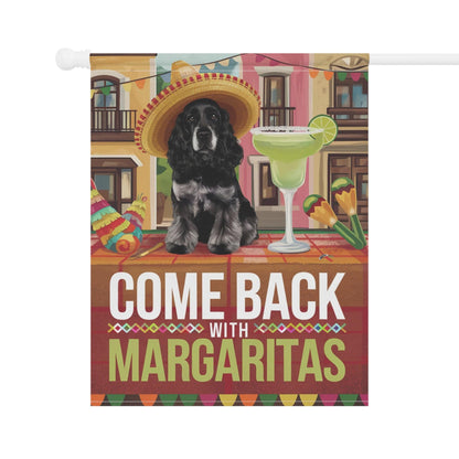 Printify Home Decor Black Cocker Spaniel Dog Garden Flag, Cinco de Mayo Fiesta, Margarita Drinking Decor, Front Yard Spring